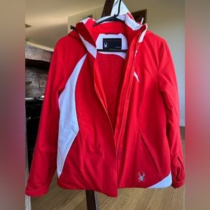 Spyder insulated ski snowboard snow warm hooded jacket women size 8 orange red